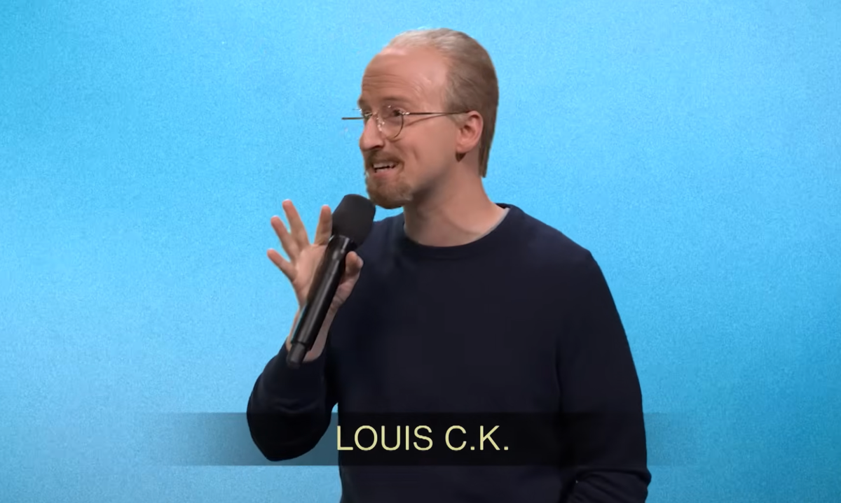 An image from a recent SNL sketch, featuring James Austin Johnson's impression of Louis C.K.
