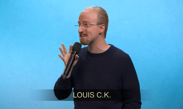 An image from a recent SNL sketch, featuring James Austin Johnson's impression of Louis C.K.