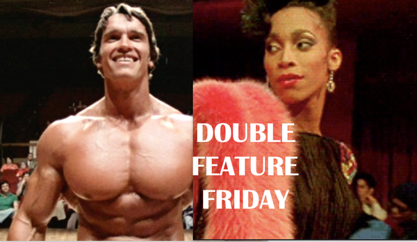 Side-by-side pictures of Arnold Schwarzenegger and Octavia St. Laurent, with the chyron "Double Feature Friday"